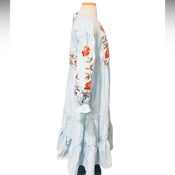 Anthropologie Samant Chauhan Tiered Embroidered Maxi Dress, Blue Size M NWT - Picture 8 of 12